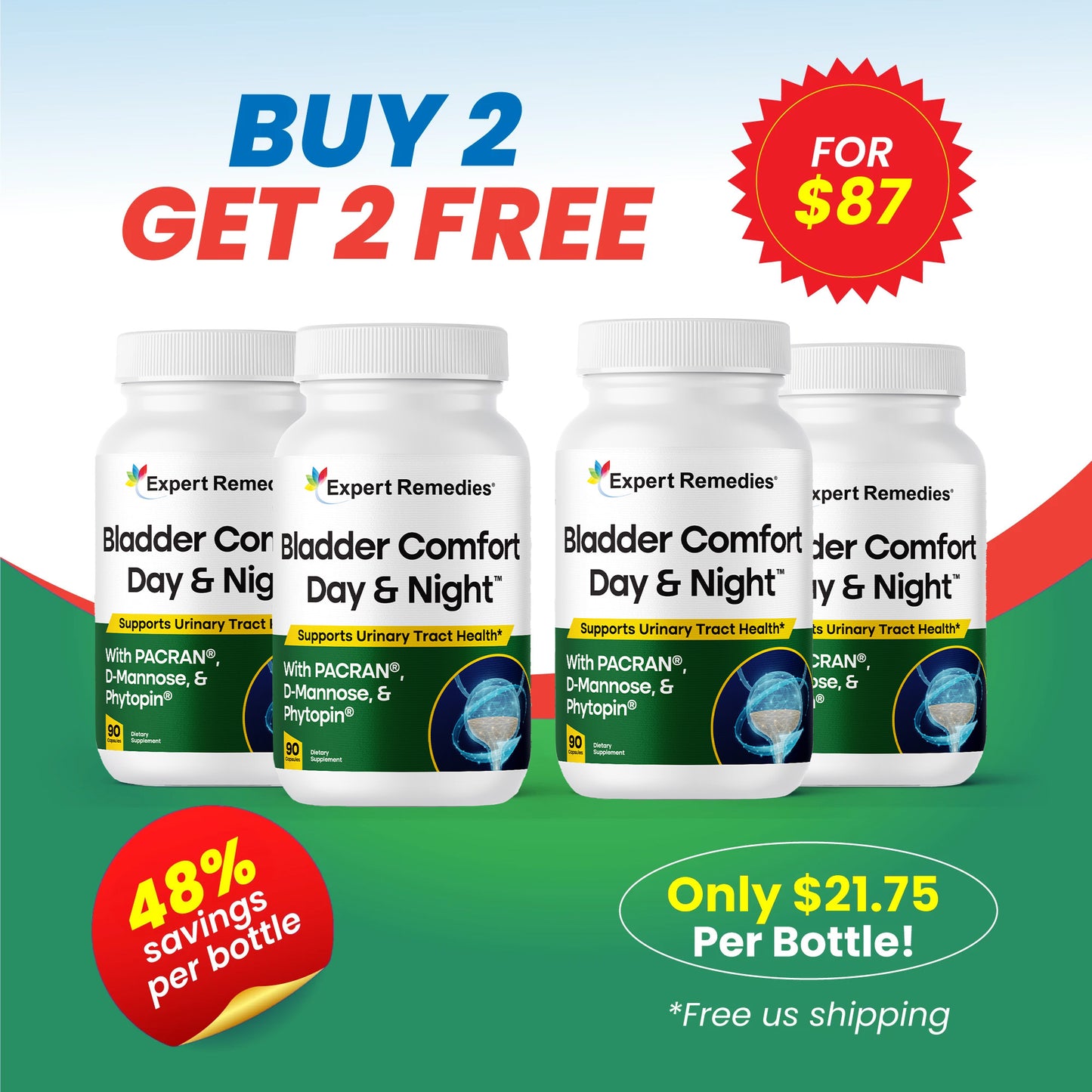 Buy 2 Bottles of Bladder Comfort Day & Night Get 2 FREE