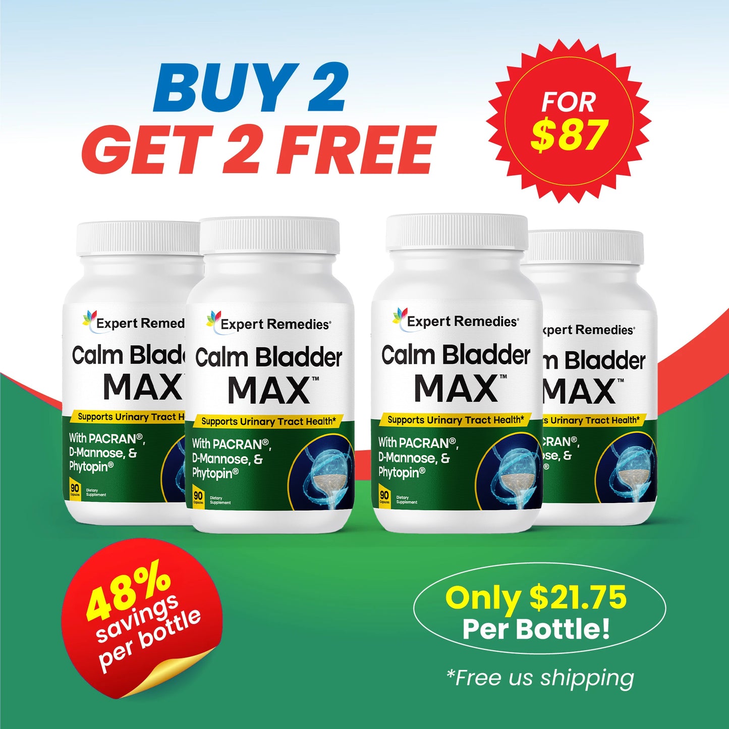 Buy 2 Bottles of Calm Bladder MAX Get 2 FREE