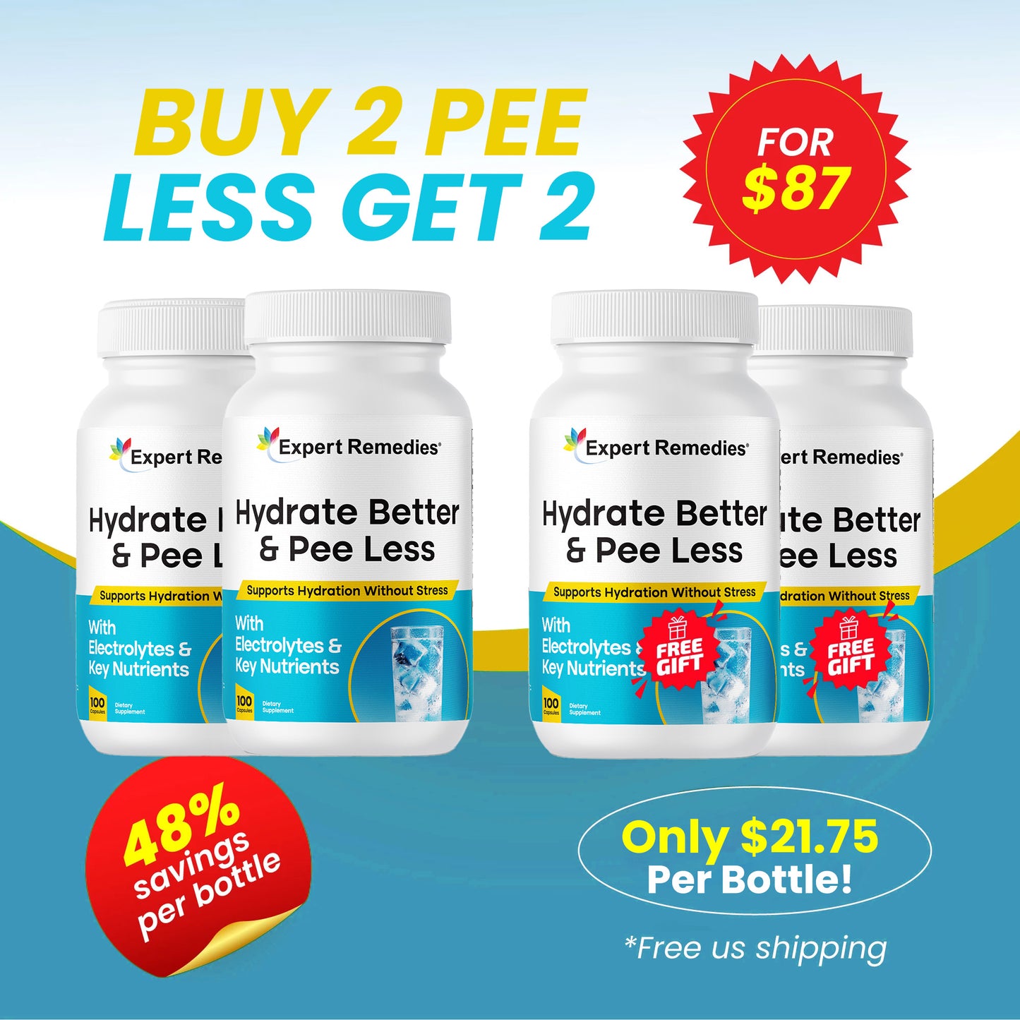 Hydrate Better, Pee Less Buy 2 Get 2 FREE!